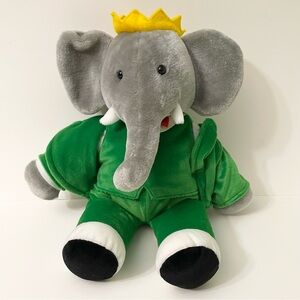 Vtg Babar the Elephant Plush Stuffed Animal Gund 16" Green Suit